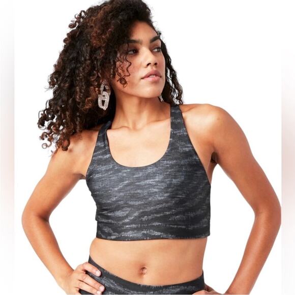 Terez Hi-Shine Racerback Sports Bra in Show Your Stripes Black/Gray Womens Large - Picture 1 of 8